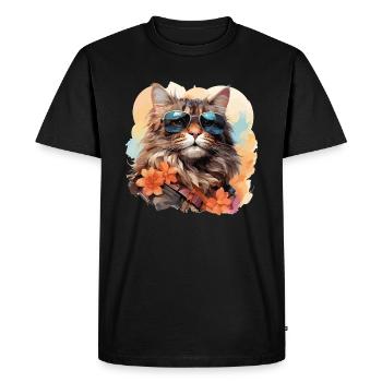 Chat hawaïen avec du style - T-shirt Premium bio Homme - noir - Devant - Nico (187cm)