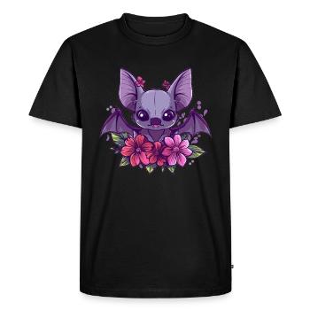 Chauve-souris fleur avec breloque - T-shirt Premium bio Homme - noir - Devant - Nico (187cm)