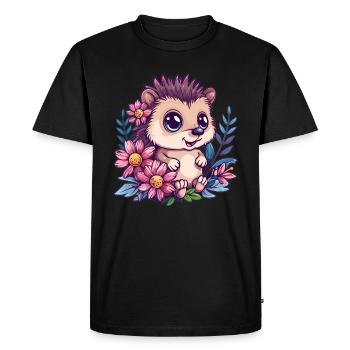 Des hérissons de fleurs à câliner - T-shirt Premium bio Homme - noir - Devant - Nico (187cm)