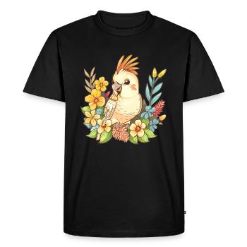 Cacatoès dans la splendeur florale - T-shirt Premium bio Homme - noir - Devant - Nico (187cm)