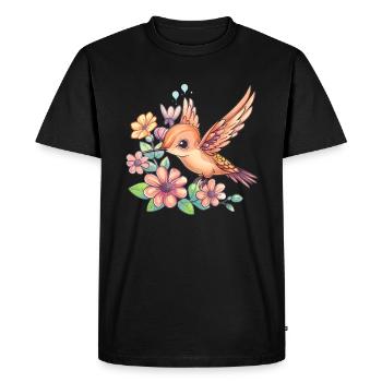 Colibri entre les fleurs - T-shirt Premium bio Homme - noir - Devant - Nico (187cm)