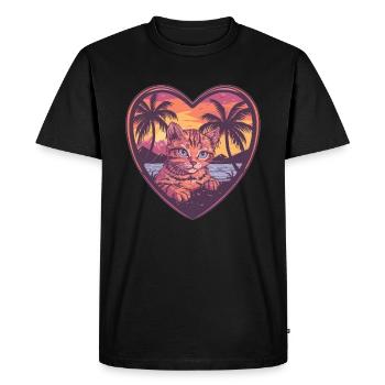 Chat coeur tropical - T-shirt Premium bio Homme - noir - Devant - Nico (187cm)