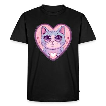 Heart cat with a brilliant look - Men's Premium Organic T-Shirt - black - Front - Nico (187cm)