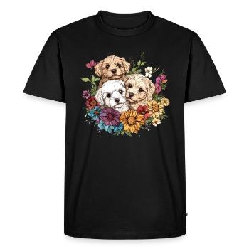 Chiots dans une mer de fleurs - T-shirt Premium bio Homme - noir - Devant - Nico (187cm)
