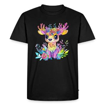 Coloured deer with flowers - Men's Premium Organic T-Shirt - black - Front - Nico (187cm)
