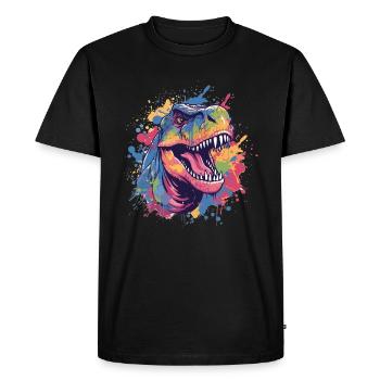 Dinosaure coloré dans le chaos des couleurs - T-shirt Premium bio Homme - noir - Devant - Nico (187cm)
