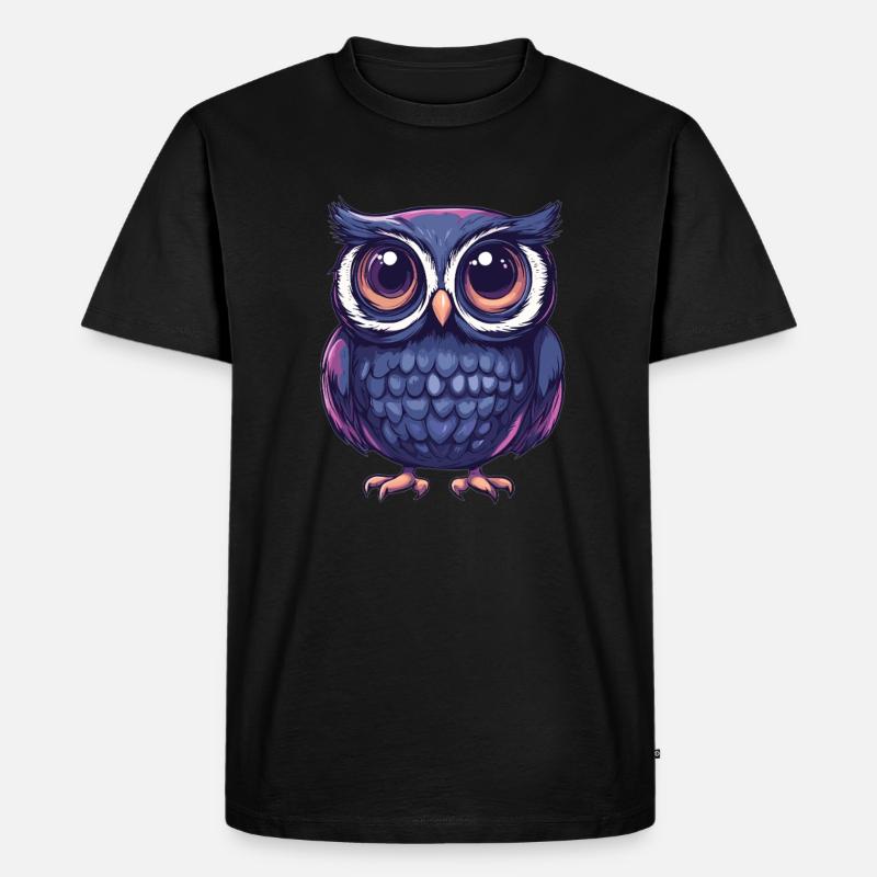 Niedliche Eule mit Kulleraugen - Männer Premium Bio T-Shirt - Schwarz
