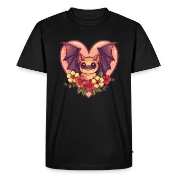 Chauve-souris avec coeur de fleur - T-shirt Premium bio Homme - noir - Devant - Nico (187cm)