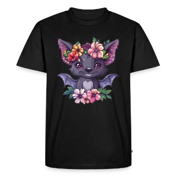 Chauve-souris fleur avec sourire - T-shirt Premium bio Homme - noir - Devant - Nico (187cm)