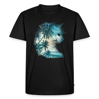 Chat côtier avec des palmiers - T-shirt Premium bio Homme - noir - Devant - Nico (187cm)
