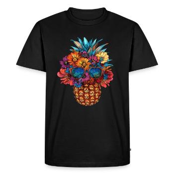 Pineapple with floral decoration - Men's Premium Organic T-Shirt - black - Front - Nico (187cm)
