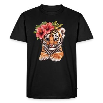 Bébé tigre à l’hibiscus - T-shirt Premium bio Homme - noir - Devant - Nico (187cm)
