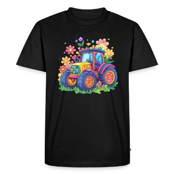 Colorful Flower Tractor - Men's Premium Organic T-Shirt - black - Front - Nico (187cm)