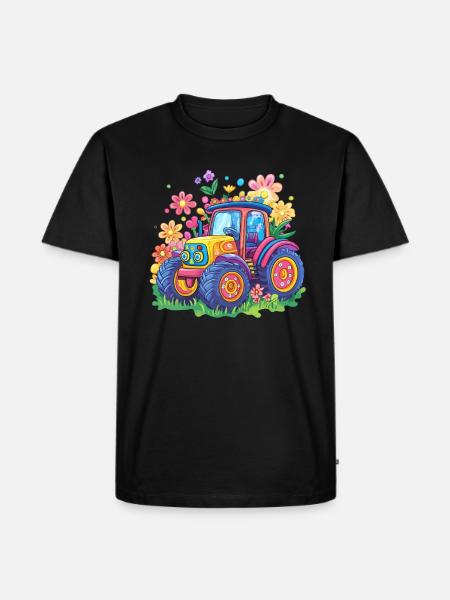 Bunter Blumentraktor - Männer Premium Bio T-Shirt - Schwarz