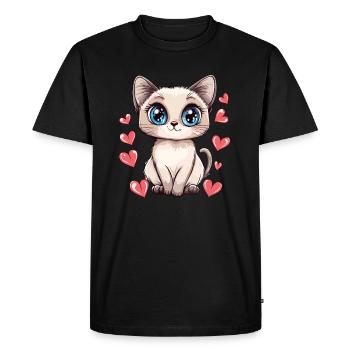 Chat avec un look de cœur - T-shirt Premium bio Homme - noir - Devant - Nico (187cm)