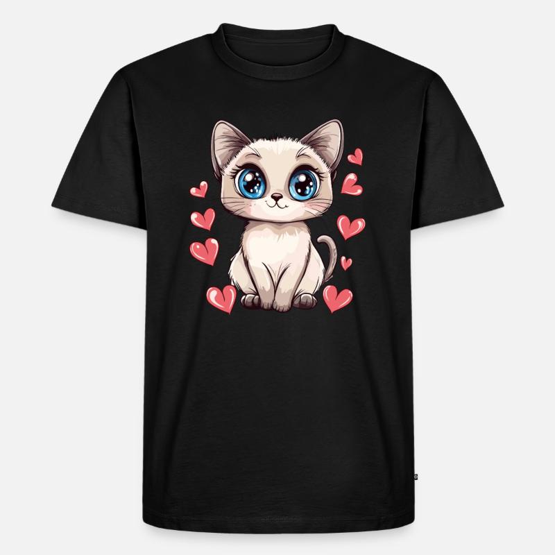 Katze mit Herzchenblick - Männer Premium Bio T-Shirt - Schwarz