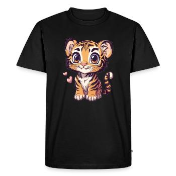 Bébé tigre avec des coeurs - T-shirt Premium bio Homme - noir - Devant - Nico (187cm)
