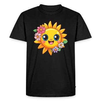 Soleil éclatant avec des fleurs - T-shirt Premium bio Homme - noir - Devant - Nico (187cm)