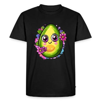 Avocat heureux avec des fleurs - T-shirt Premium bio Homme - noir - Devant - Nico (187cm)