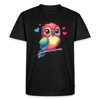 Perroquet avec des cœurs - T-shirt Premium bio Homme - noir - Devant - Nico (187cm)