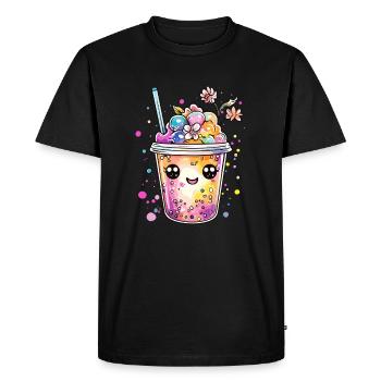 Thé à bulles aux fleurs - T-shirt Premium bio Homme - noir - Devant - Nico (187cm)