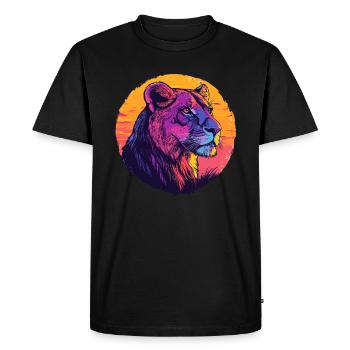 Lionne dans un jeu de couleurs - T-shirt Premium bio Homme - noir - Devant - Nico (187cm)