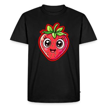 Visage de fraise heureux - T-shirt Premium bio Homme - noir - Devant - Nico (187cm)