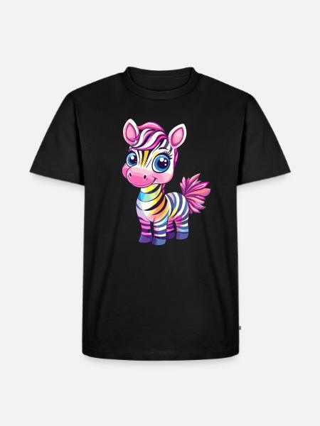 Regenbogen Zebra Kindermotiv - Männer Premium Bio T-Shirt - Schwarz