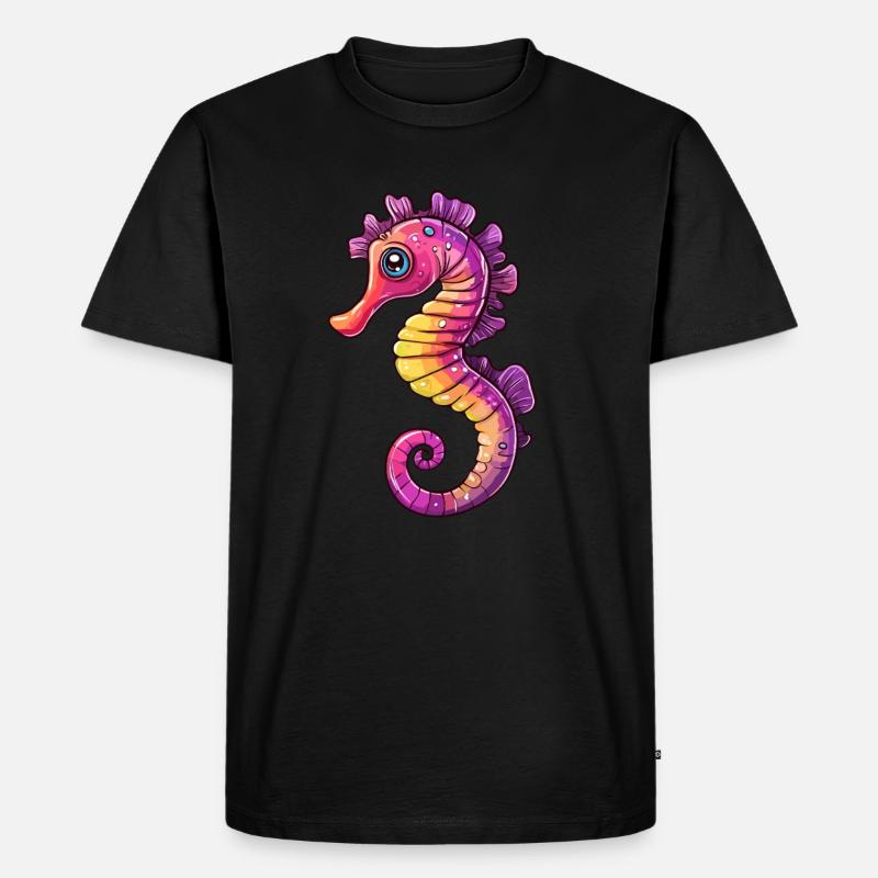 Buntes Seepferdchen Comic - Männer Premium Bio T-Shirt - Schwarz
