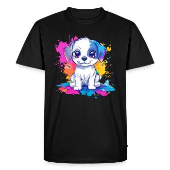Puppy on paint splash - Men's Premium Organic T-Shirt - black - Front - Nico (187cm)