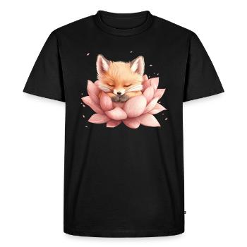 Fox sleeps in bloom - Men's Premium Organic T-Shirt - black - Front - Nico (187cm)