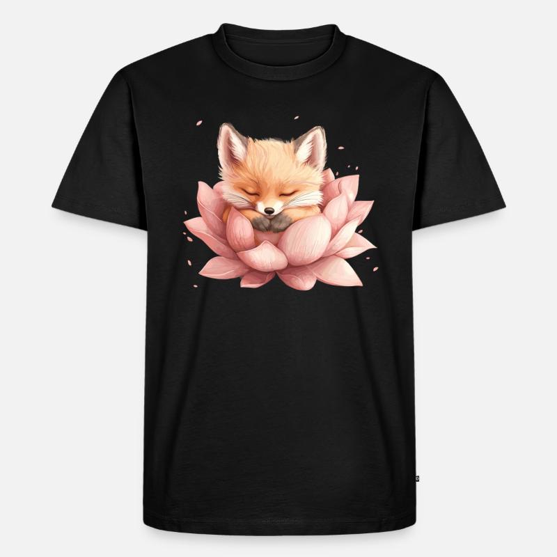 Fuchs schläft in Blüte - Männer Premium Bio T-Shirt - Schwarz