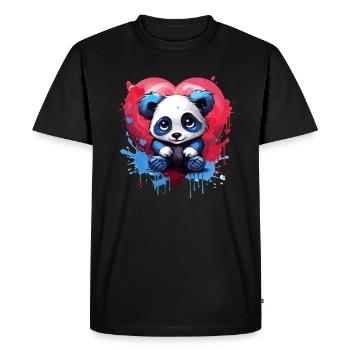 Panda with Heart Background - Men's Premium Organic T-Shirt - black - Front - Nico (187cm)