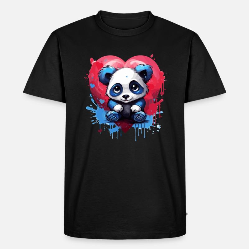 Panda mit Herz-Hintergrund - Männer Premium Bio T-Shirt - Schwarz