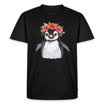 Pingouin avec couronne de fleurs - T-shirt Premium bio Homme - noir - Devant - Nico (187cm)