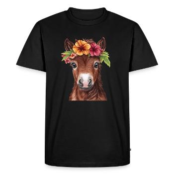 Foal with flower wreath - Men's Premium Organic T-Shirt - black - Front - Nico (187cm)