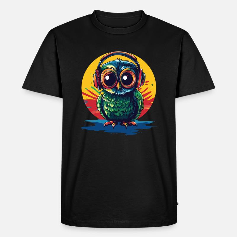 Eule mit Kopfhörern - Männer Premium Bio T-Shirt - Schwarz