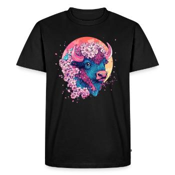 Bison with flowers - Men's Premium Organic T-Shirt - black - Front - Nico (187cm)