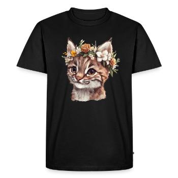 Chat sauvage avec couronne de fleurs - T-shirt Premium bio Homme - noir - Devant - Nico (187cm)