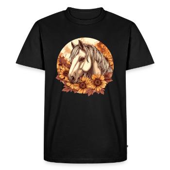 Horse with sunflowers - Men's Premium Organic T-Shirt - black - Front - Nico (187cm)