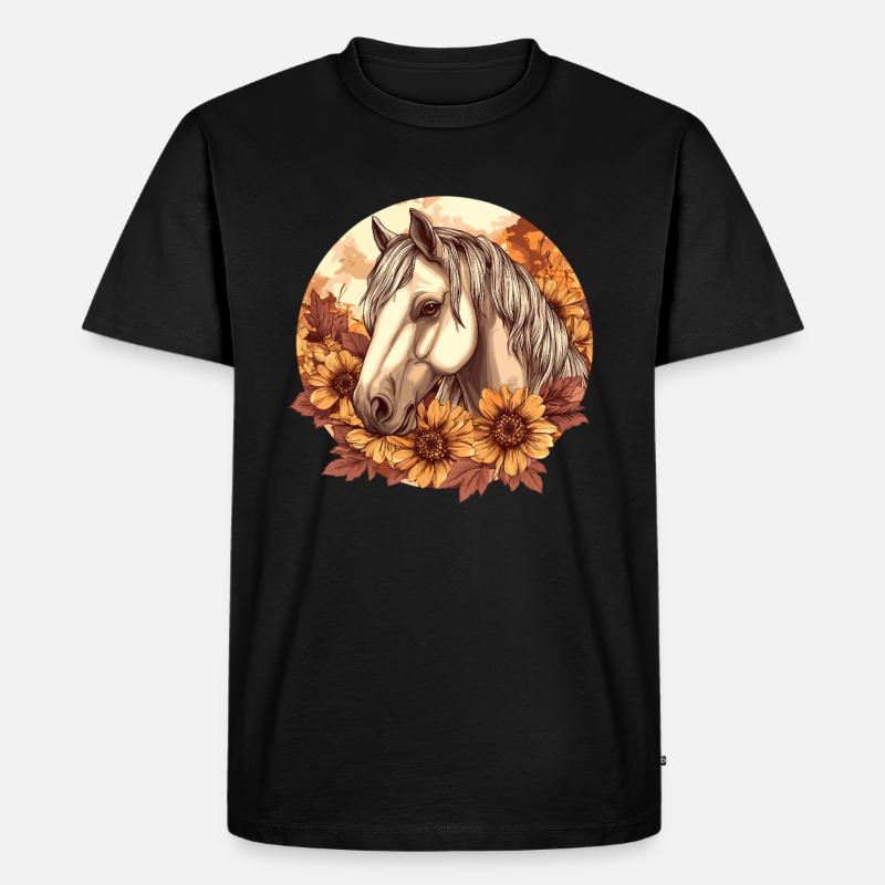 Pferd mit Sonnenblumen - Männer Premium Bio T-Shirt - Schwarz