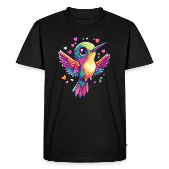 Colibri coloré avec des cœurs - T-shirt Premium bio Homme - noir - Devant - Nico (187cm)