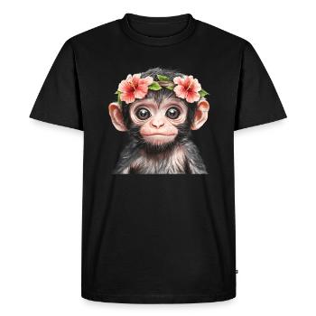 Bébé singe souriant - T-shirt Premium bio Homme - noir - Devant - Nico (187cm)