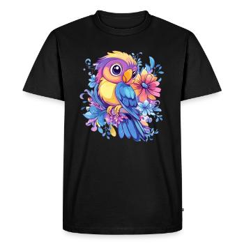 Parrot on flowers - Men's Premium Organic T-Shirt - black - Front - Nico (187cm)