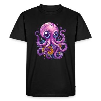 Octopus with flowers - Men's Premium Organic T-Shirt - black - Front - Nico (187cm)