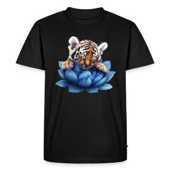 Tiger baby in bloom - Men's Premium Organic T-Shirt - black - Front - Nico (187cm)