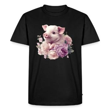 Little piglet with roses - Men's Premium Organic T-Shirt - black - Front - Nico (187cm)