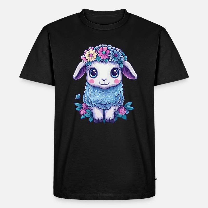 Schaf mit Blumen - Männer Premium Bio T-Shirt - Schwarz