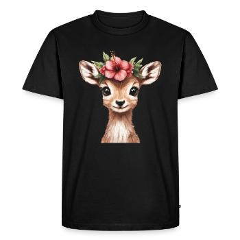 Deer with flower - Men's Premium Organic T-Shirt - black - Front - Nico (187cm)