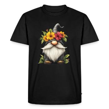 Gnome avec chapeau à fleurs - T-shirt Premium bio Homme - noir - Devant - Nico (187cm)